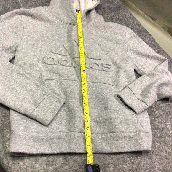 Adidas Hoodie Sweater Long Sleeves Grey Embossed 3D Logo Youth Unisex Large - Picture 6 of 10